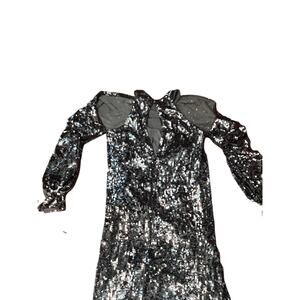 ASOS Womens Size 10 Silver Sequins Keyhole  Hi-Low Formal Wrap  Dress with Slip
